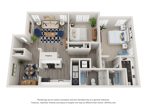 Twin Springs Apartments, Norcross Georgia, A2 3D floorplan